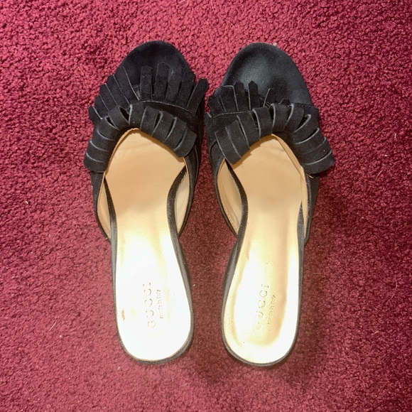 Gucci Double G Logo Black Suede Mules Authentic - Picture 2 of 6